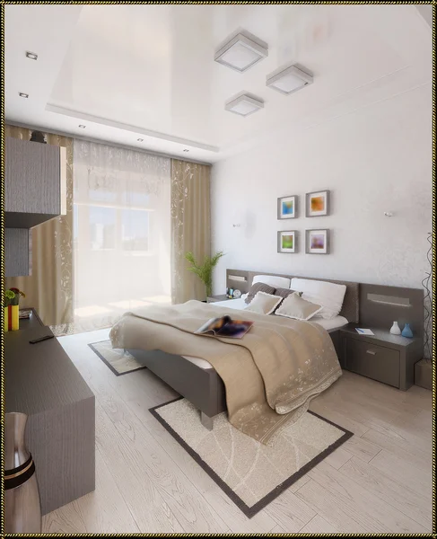 Hálószoba modern stílusú lakberendezés, 3d render — Stock Fotó