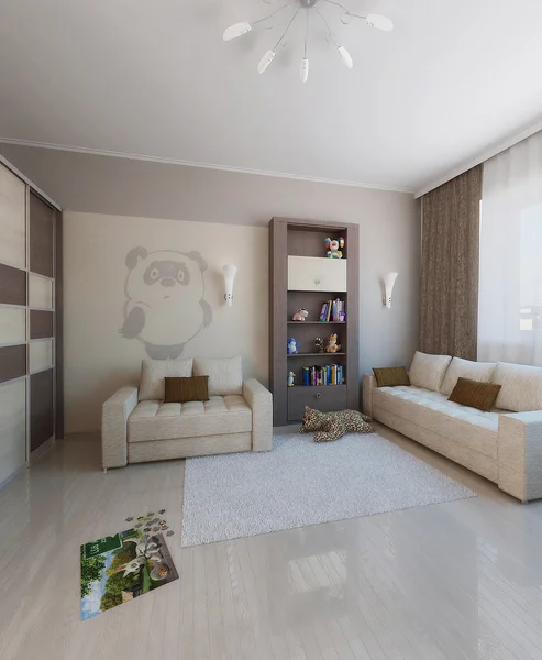 Desain interior gaya minimalis kamar anak-anak, render 3D — Stok Foto