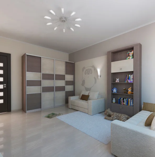 Habitación para niños de diseño de interiores de estilo minimalista, 3D render —  Fotos de Stock