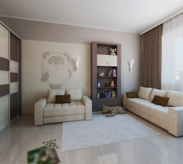 Habitación para niños de diseño de interiores de estilo minimalista, 3D render —  Fotos de Stock