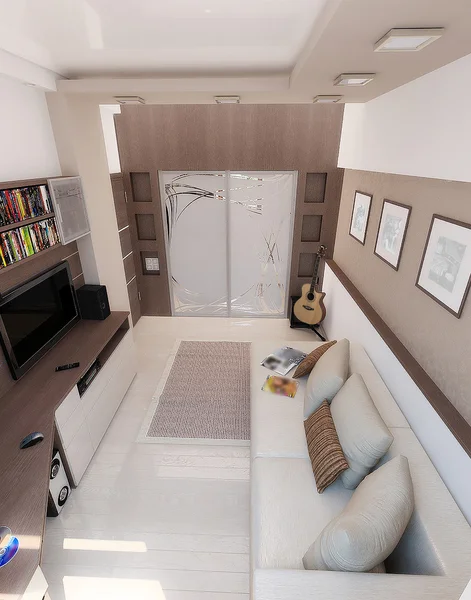 Dormitorio de hombre joven, diseño de interiores, renderizar 3D —  Fotos de Stock