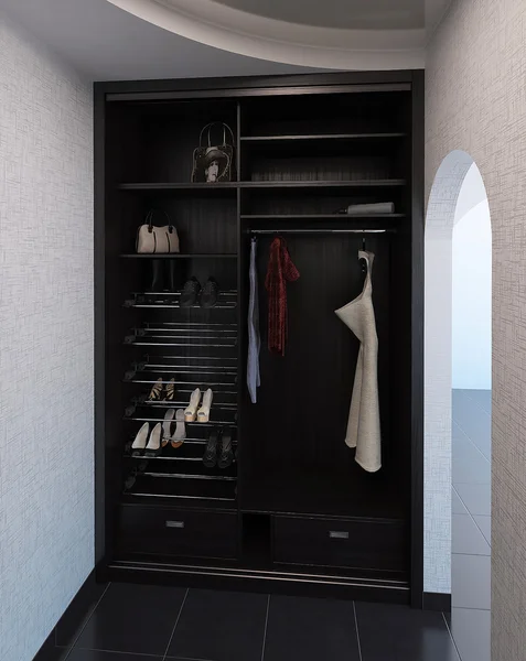 Hall sistema de armário de design de interiores, renderização 3D — Fotografia de Stock