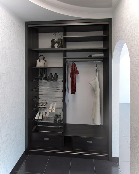 Дизайн интерьера зала система шкафов, 3D рендеринг — стоковое фото