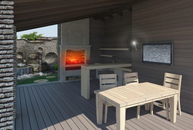 Gazebo inside view, landscaping 3D render clipart