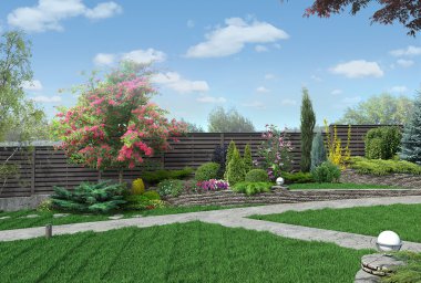 Bahçe, çoklu seviyeli 3d render örneği