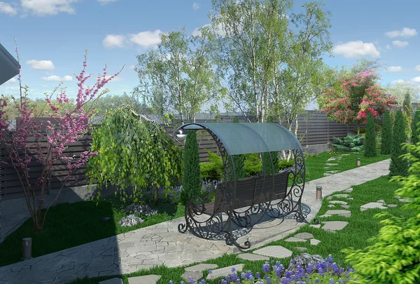 Paesaggio vicolo giardino, rendering 3d — Foto Stock