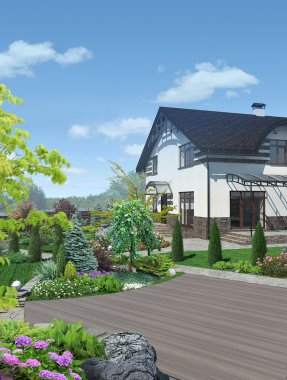 Bir veranda peyzaj, 3d render
