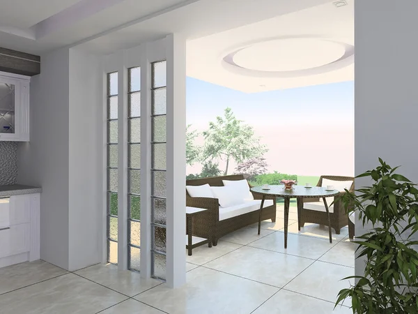 Hall and terrace arrangement, 3d render — Stock Image Hall and terrace arrangement, 3d render Stock Image
