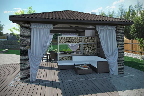 Açık veranda bahçe köşk, 3d render — Stok fotoğraf