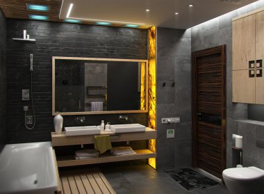 Banyo minimalist iç tasarım, 3d render
