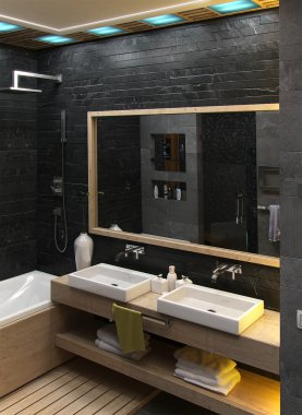 Banyo minimalist iç tasarım, 3d render