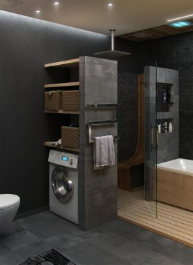 Banyo minimalist iç tasarım, 3d render