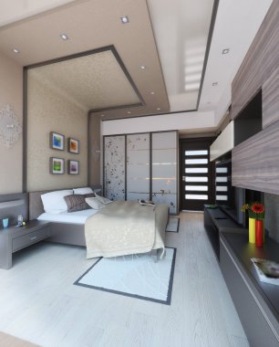 Yatak odası modern tarzı iç tasarımı, 3d render