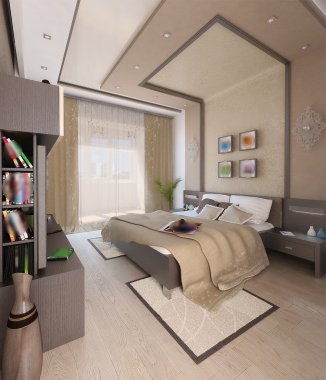 Yatak odası modern tarzı iç tasarımı, 3d render