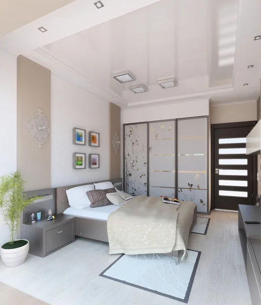 Yatak odası modern tarzı iç tasarımı, 3d render