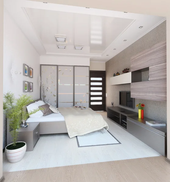 卧室现代风格的室内设计，3d 渲染 — 图库照片