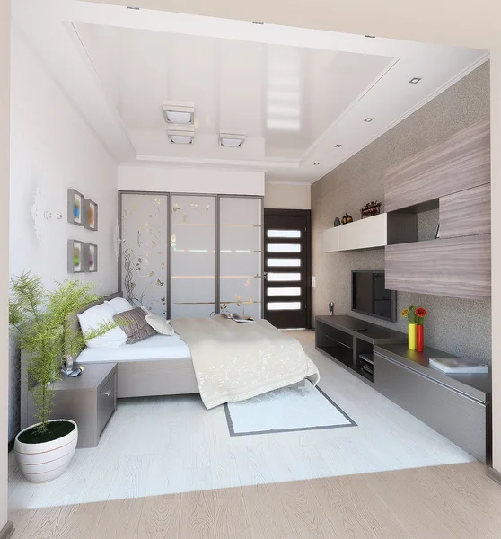 Yatak odası modern tarzı iç tasarımı, 3d render