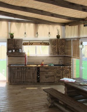 Beach house central living area, 3d render