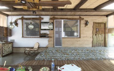 Beach house alfresco living area, 3d render