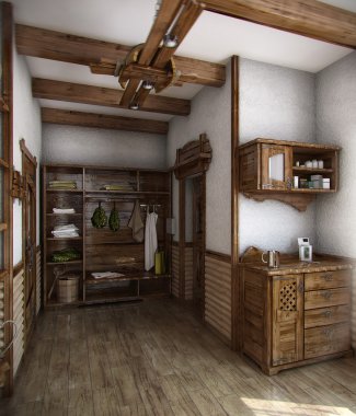 Country style bath house, 3D render