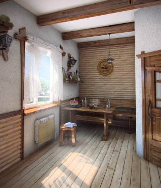 Country style bath house, 3D render