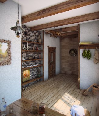 Country style bath house, 3D render