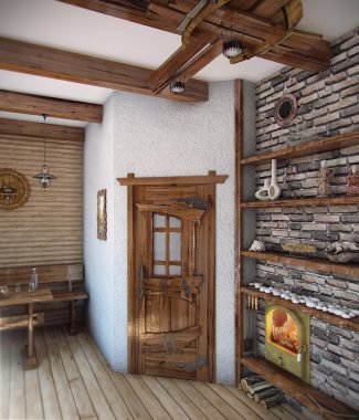 Country style bath house, 3D render
