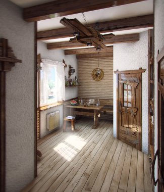 Country style bath house, 3D render