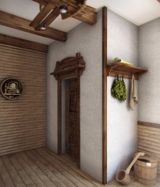 Country style bath house, 3D render