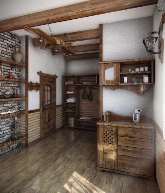 Country style bath house, 3D render