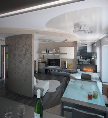 Minimalizm oturma odası, 3d render