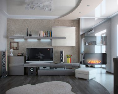 Minimalizm oturma odası, 3d render