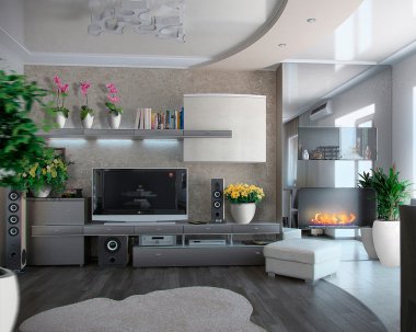 Minimalizm oturma odası, 3d render