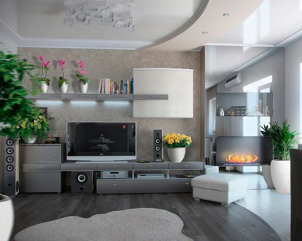 Minimalismo sala de estar, 3D render —  Fotos de Stock