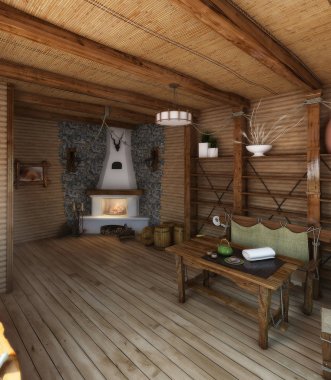 Ülke tarzı mutfak iç, 3d render