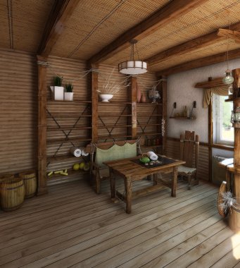 Ülke tarzı mutfak iç, 3d render
