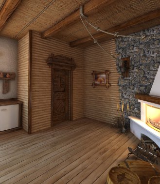 Ülke tarzı mutfak iç, 3d render