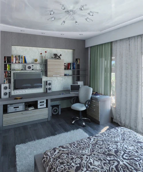 Desain interior kamar tidur modern, render 3d — Stok Foto