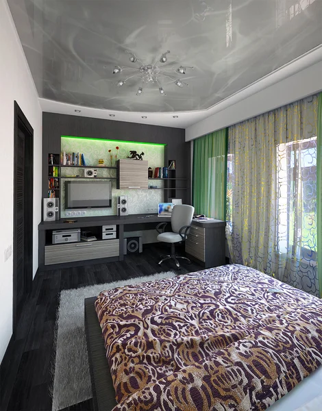 현대 침실 인테리어 디자인, 3d 렌더링 — 스톡 사진