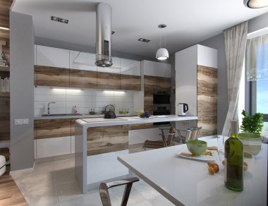 Modern mutfak çalışma, 3d render