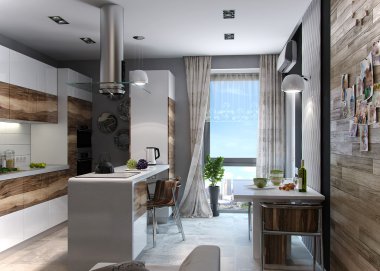 Modern mutfak çalışma, 3d render