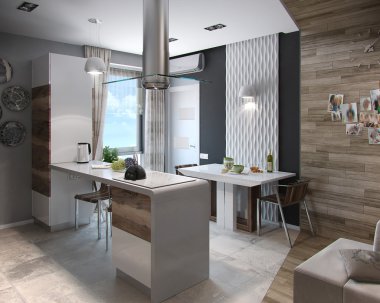 Modern mutfak çalışma, 3d render