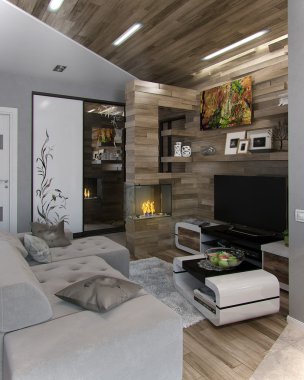 Açık kavramı oturma odası, 3d render