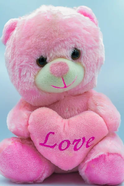 Peluche Rosa Con Signo Amor Aislado Fondo Blanco — Foto de Stock