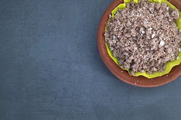 Focado Seletivo Chamba Vermelho Puttu Com Coco Puttu Prato Pequeno — Fotografia de Stock