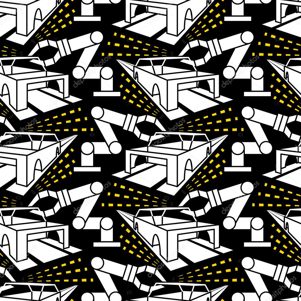 Abstract constructionism seamless pattern automobile production