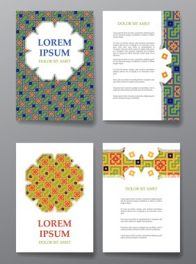 Kapak broşür tasarımı. Arapça geleneksel dekor elementleri.