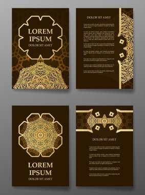 Arapça mandala arka plan ile broşür şablonları kartları.
