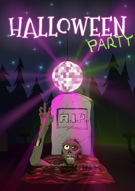 Cadılar Bayramı vektör çizim zombi el Discoball için çeker. Cadılar Bayramı partisine davet