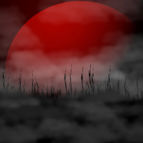 Halloween vektor illustration bakgrund - full blod måne och dimma — Stock vektor